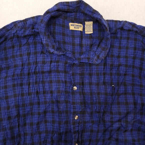 Northwest Blue Tartan Flannel Long Sleeve Button Shirt Mens Size XL Blue - Picture 1 of 10